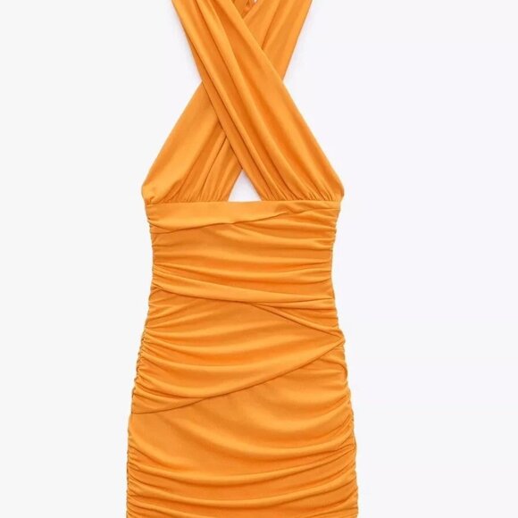 🦋 NWT 🌸 ZARA HALTER MINI BRIGHT ORANGE COCKTAIL PARTY NYE DRESS - Picture 6 of 7